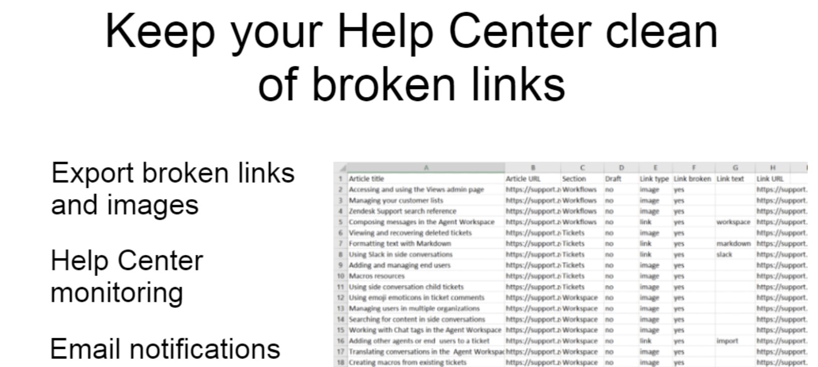Screenshot of Help Center Export