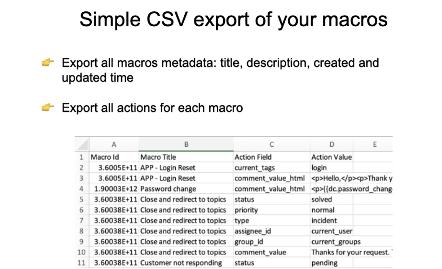 Screenshot of Macro Export
