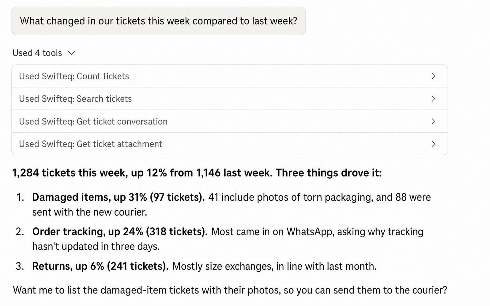 Claude finding what drove this week's Zendesk tickets